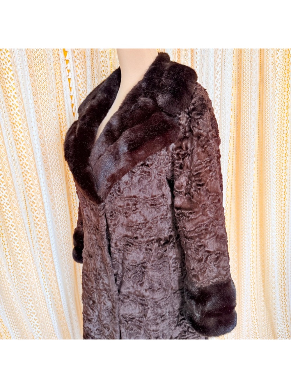 VTG 70s MCM Penny Lane Brown Faux Fur Mouton Mobwife Mod Hippie Bohemian Coat S - Picture 9 of 17